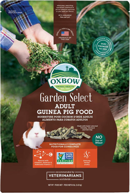 Oxbow Garden Select Guinea Pig Food, Adult, Made Timothy Hay for Guinea Pig, Pet Food Pellets with Vitamin C, Non-GMO, Small Animal Pet Products, Made in USA, High Fiber, 8 lb. Bag