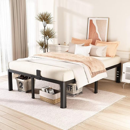 FUIOBYVV 16 Inch King Bed Frame with Rounded Corner and Headboard Hole Mattress Retainers 3500 LBS Metal Heavy Duty Steel Slats Support No Box Spring Needed Platform Noise Free Easy Assembly