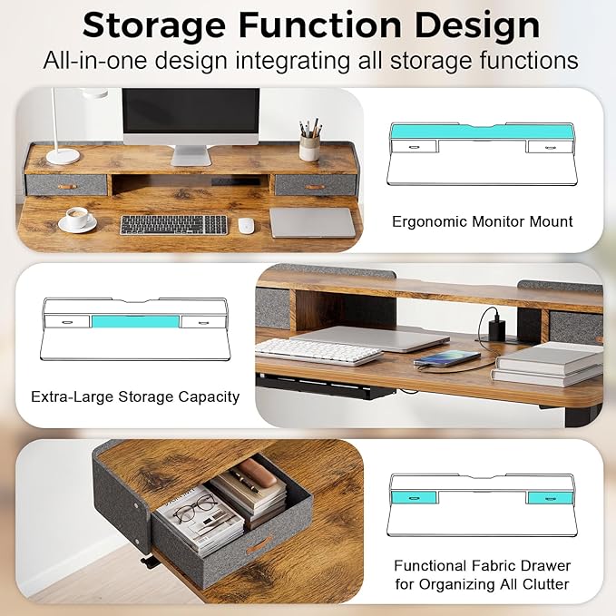 Electric Standing Desk with Drawers, 48 Inch Height Adjustable Desk with Power