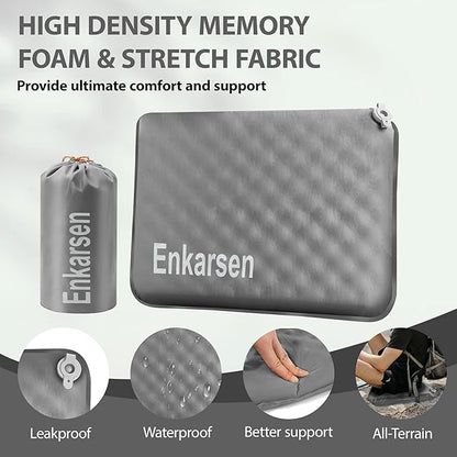 Inflatable Seat Cushion, Self-Inflating Memory Foam Airplane Seat Cushion Portable Camping Sitting Pad for Travel Stadium Car Bleachers Outdoors Office,Lightweight,Supports Back Comfort (Grey)