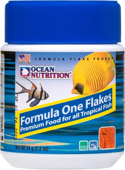 Ocean Nutrition Formula One Flake Fish Food - Natural Ingredient Fish Food Flakes for All Saltwater Tropical Fish - Supports Health & Coloration, Does Not Cloud Water, Made in USA, 1.2 oz (34 g)