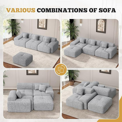 122" Modern Boneless Couches for Living Room, Convertible L Shaped Modular Sectional Sofa,4 Seater Cloud Couch Sofa Set, Light Grey 1 PCS