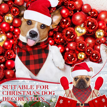 100 Pcs Christmas Dog Bandanas Bulk Xmas Red Plaid Bandanas Soft Triangle Bibs Adjustable Scarf for Small Medium Large Pets