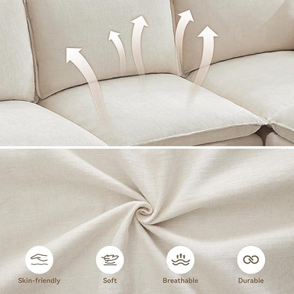 55" Cloud Modern Loveseat Sofa with Storage, Sectional Modula Small Sofa Love Seat Couch，Chenille 2 Seater Comfy Couch with Armrests for Living Room, Small Space, Beige