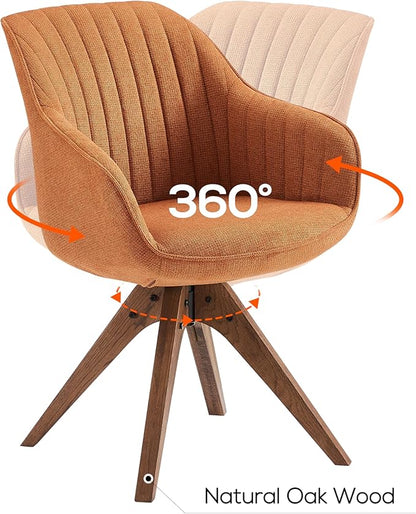 Art Leon Dining Chair, Mid Century Modern Fabric Upholstered Swivel Dining Room Chair with Wood Legs, Leisure Side Chair with Arms for Living Room, Caramel
