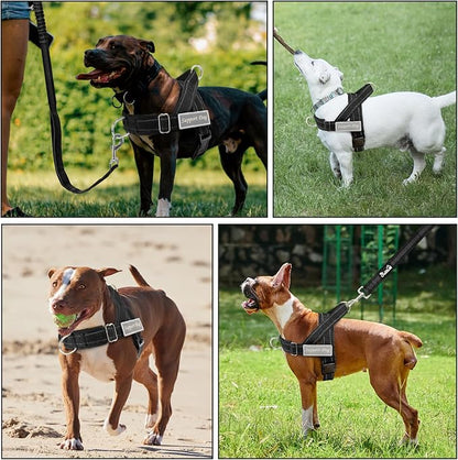 SlowTon No Pull Dog Harness with Front Clip - Heavy Duty, Soft Padded | Neck & Chest Adjustable, Tactical Pet Vest and Leash Set for Large Medium Sized Dogs, for Easy Walk & Training, Black L