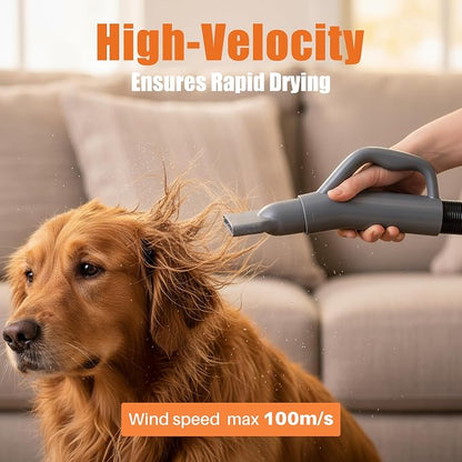 NEWBULIG Dog Hair Dryer with Heater for Grooming, Temperature Adjustable | 1550W High Velocity Speed Pet Blow Dryer with 4 Nozzles, Grey