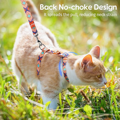 Dooradar Cat Harness and Leash, Escape Proof Adjustable Kitten Vest, Lightweight Soft Pet Straps, Easy Wearing for Small Medium Kitty Safe Walking Travel Control, Orange & Blue, S