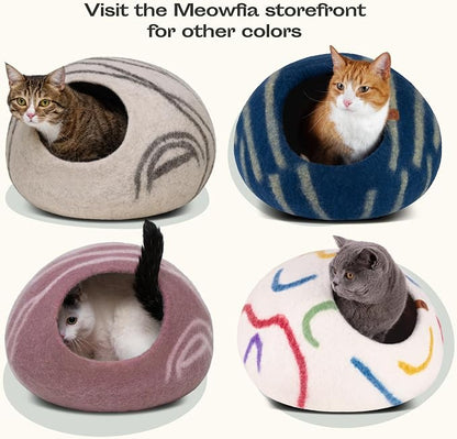 Cat Cave – Premium Felt Cat Bed for Indoor Cats, Handmade 100% Merino Wool (Light Grey, Medium) (Pack of 2)