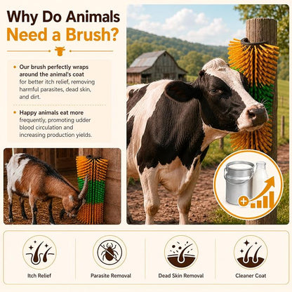 Bionic Curve Livestock Scratching Brush for Cattle, Cows, Goats, Horses and Pigs - Body-Contoured Farm Animal Scratcher Post, Heavy Duty Livestock Grooming Brush with 4 Screws, 1 Pack