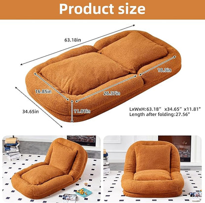 Cozy Brown Folding Sofa Chair with 5 Adjustable Positions – Perfect Plush Lounge Chair for Gaming, Meditation, and Relaxing Anytime!