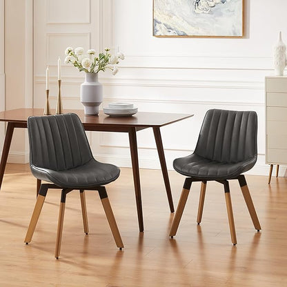 Art Leon Dining Chairs Set of 4, Mid Century Modern Swivel Kitchen Dining Room Chairs, Upholstered Faux Leather Armless Side Chairs with Wood Legs for Living Room Bedroom, Dark Gray