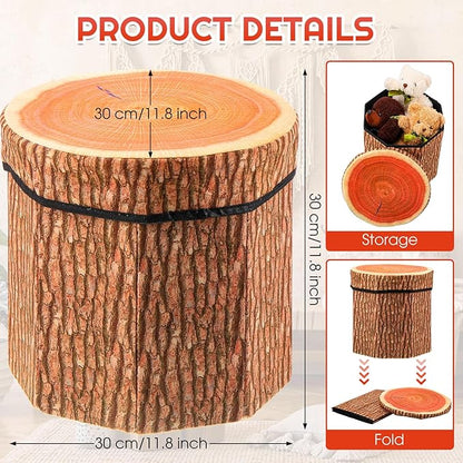Amylove 8 Pack Tree Stump Storage Stool 12 x 12 Inch Stool Ottoman, Cute Folding Storage Box with Foam Cushion, Collapsible Seat Chest (Classic)