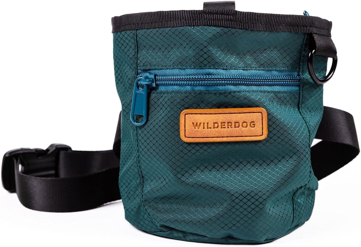 Wilderdog Dog Training Treat Pouch with Magnetic and Zipper Closure, Carabiner Attached, Adjustable Waist Strap - Green