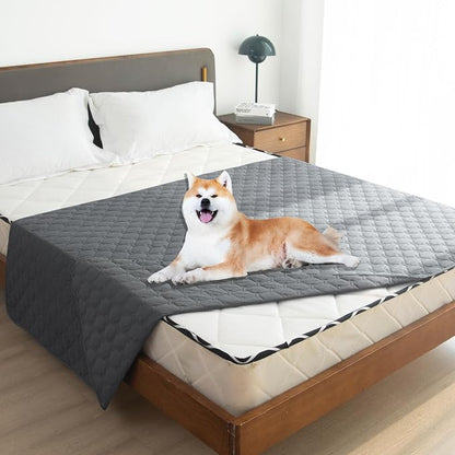 gogobunny 3X Stronger Waterproof Pet Blanket, Scratch Proof Furniture Protector for Dogs Cats, Reversible Cover 82x102 Inch, Dark Grey