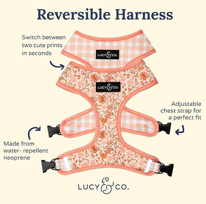 Lucy & Co. Reversible Dog Harness - Water-Repellent Neoprene, Dual-Print Design, Easy Swap Style, Adjustable Comfort Fit - Woodland Wildflowers Reversible Harness - X-Small