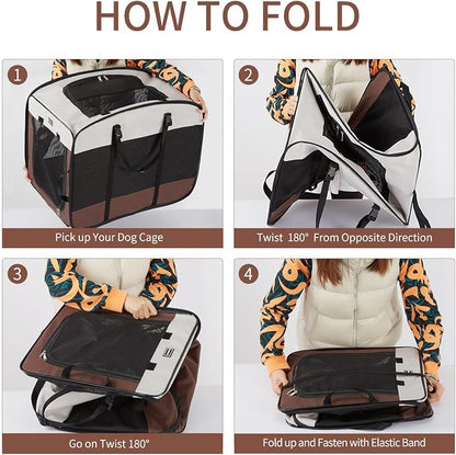 Dog Kennels and Crates for Medium Dogs, Portable Pop Up Indoor Pet Cage with Sturdy Wire Frame, Collapsible Travel Crate Soft Sided Cat Bag Escape Proof (Brown, 36.0" L x 23.0" W x 28.0" H)