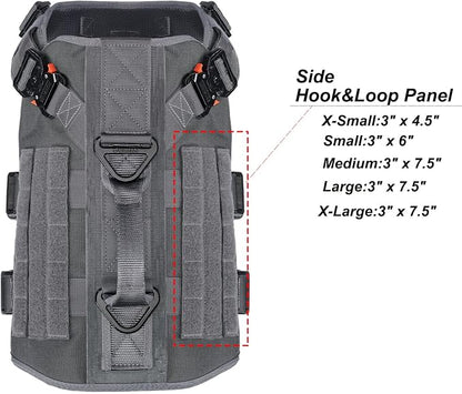 ICEFANG No Pull Tactical Dog Harness for X-Large Dogs,Adjustable Dog Vest | Control Handle,MOLLE Panel,Front Hook,3 Leash Clips,Soft Padded,for walking training,Grey,X-Large