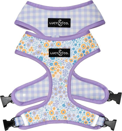 Lucy & Co. Reversible Dog Harness - Water-Repellent Neoprene, Dual-Print Design, Easy Swap Style, Adjustable Comfort Fit - Among Wildflowers Reversible Harness - Large