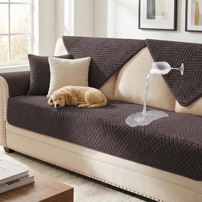 Turquoize Waterproof Couch Cover for Dogs Fuzzy Pet Couch Covers for Sofa Thick Dog Bed Cover Non-Slip Sofa Covers for 3 Cushion Couch Protector Slipcover Pet Friendly (Brown, 36" x 84")