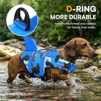Dog Life Jacket Ripstop Dog Shark Safety Vest Adjustable Preserver with High Buoyancy and Durable Rescue Handle for Small,Medium,Large Dogs, Blue Camouflage X-Small