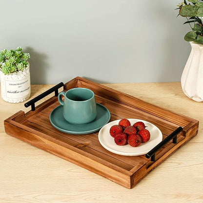 Coffee Table Tray Decorative Nested Vintage Wood Serving Tray Set for Eating, Breakfast, Party, Kitchen, Ottoman,Tea Coffee Table Large Ottoman Trays (Wood, 2pc)