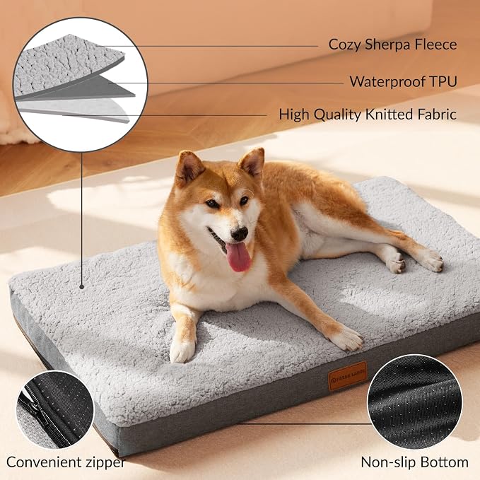 Patas Lague Orthopedic Large Dog Bed Washable Pet Sofa Mat 56''X40'' Grey | Egg-Crate Foam Dog Couch For Large Sized Dogs, Waterproof Removable Cover, Soft Pet Crate Bed With Nonskid Bottom