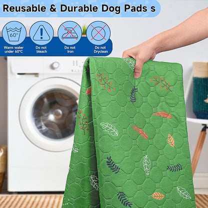 Sunheir Washable Pee Pads for Small Pet 5-Pack, Reusable Pet Training Pads Absorbent & Leak-Free, Waterproof Pee Pads for Dog Cat Rabbit Guinea Pig Hamster, Whelping Pad (Leaves - Green, 12x12)