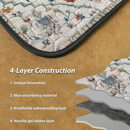 nunubaby Washable Pee Pads for Dogs, Stylish, Non-Slip and Leak-Proof Pee Pads. Reusable Potty Pads for Dogs for Crates and Floors.(Beige/Floral, 48" x48")
