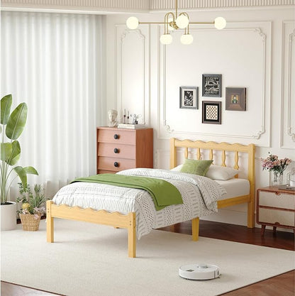 Bamboo Twin XL Bed Frame with Headboard, 14 inch Solid Wood Platform Bed Frames Twin XL Size with Metal Slats, No Box Spring Needed, Easy Assembly, Noise Free