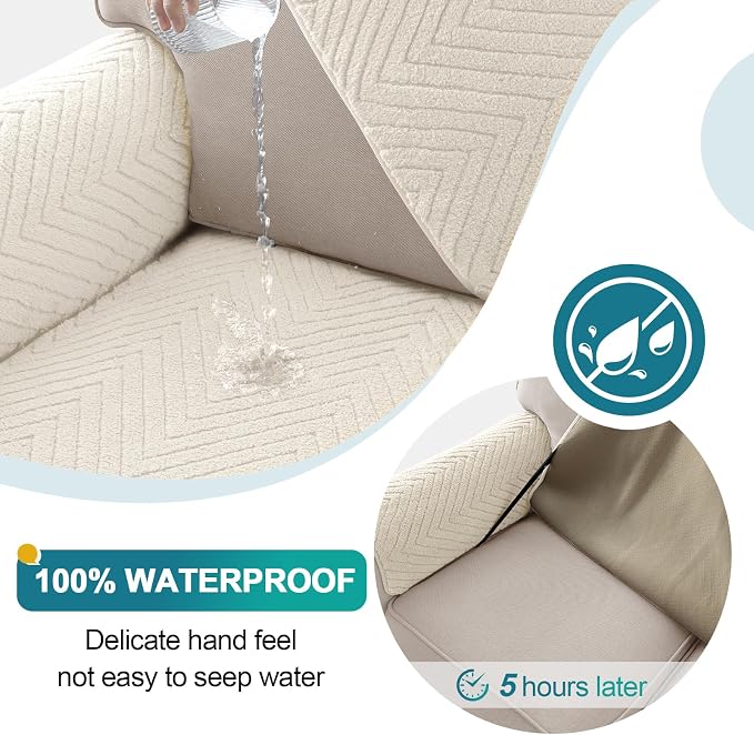 Turquoize Waterproof Couch Cover for Dogs Fuzzy Pet Couch Covers for Sofa Thick Dog Bed Cover Non-Slip Sofa Covers for 2 Cushion Couch Protector Slipcover Pet Friendly (Beige, 36" x 48")