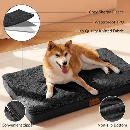 Patas Lague Orthopedic Large Dog Bed Washable Pet Sofa Mat 56''X40'' Black | Egg-Crate Foam Dog Couch For Large Sized Dogs, Waterproof Removable Cover, Soft Pet Crate Bed With Nonskid Bottom