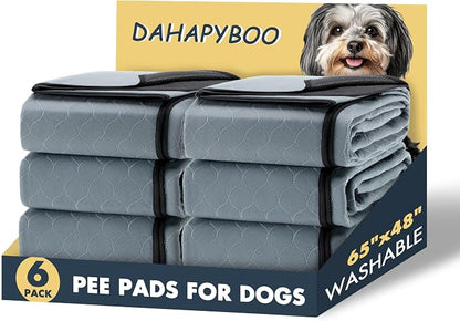 DAHAPYBOO Extra Large Washable Pee Pads for Dogs 65x48,6Pack | Reusable Puppy Pads for Dogs Non-Slip Waterproof Pet Training Pads for Crate, Playpen, Bed, Sofa,Whelping Box, Potty Training