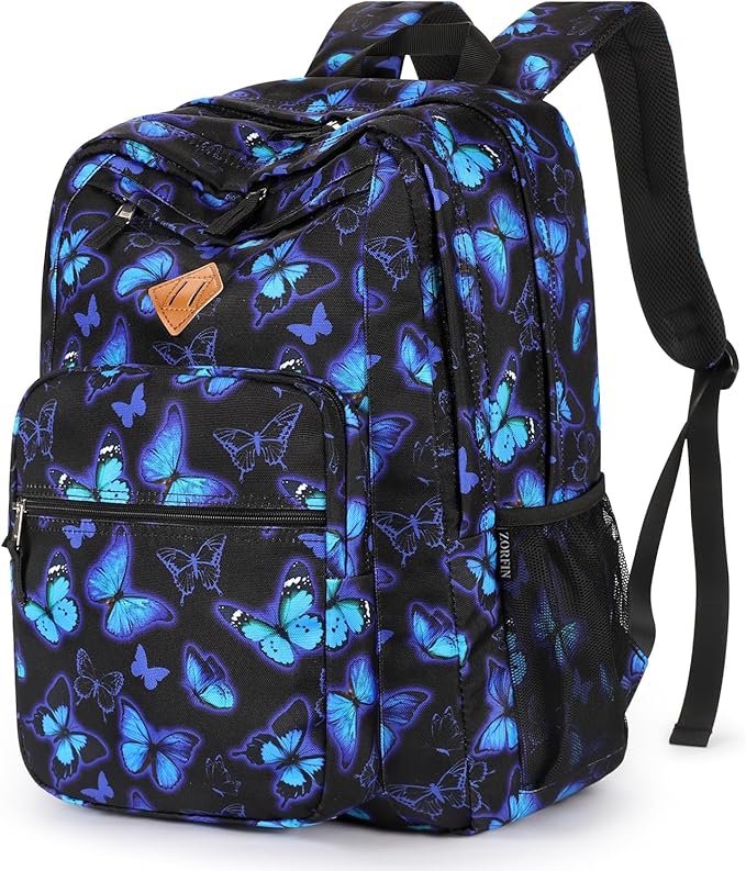 ZORFIN 26L Backpack for College, and Travel: Water Resistant Bookbag - Butterfly Black