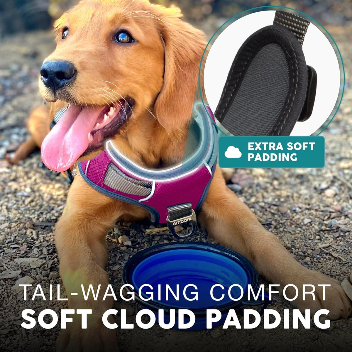 Embark Adventure Dog Harness, Reflective Trim No Pull Dog Harness for Large Dogs - Military Grade Nylon, Front Clip with Gel Lined Handle.