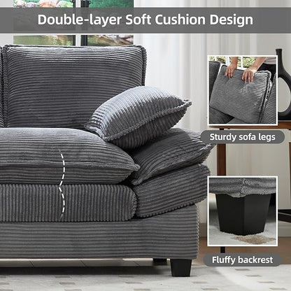 83" Loveseat Sofa, Cloud Couches for Living Room, Comfy Corduroy Couch with Deep Seat, Love Seat Couches for Bedroom, Apartment and Office, Easy Assemble for Small Space (Grey)