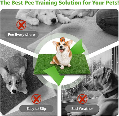 Dog Grass Pad with Tray, 18x30 Dog Litter Box for Patio Balcony Apartment | Floral，Grass Mat with Pad, Artificial Turf Grass, Puppy Indoor Outddor Potty Training, Washable Reusable, Leakproof, Pee On