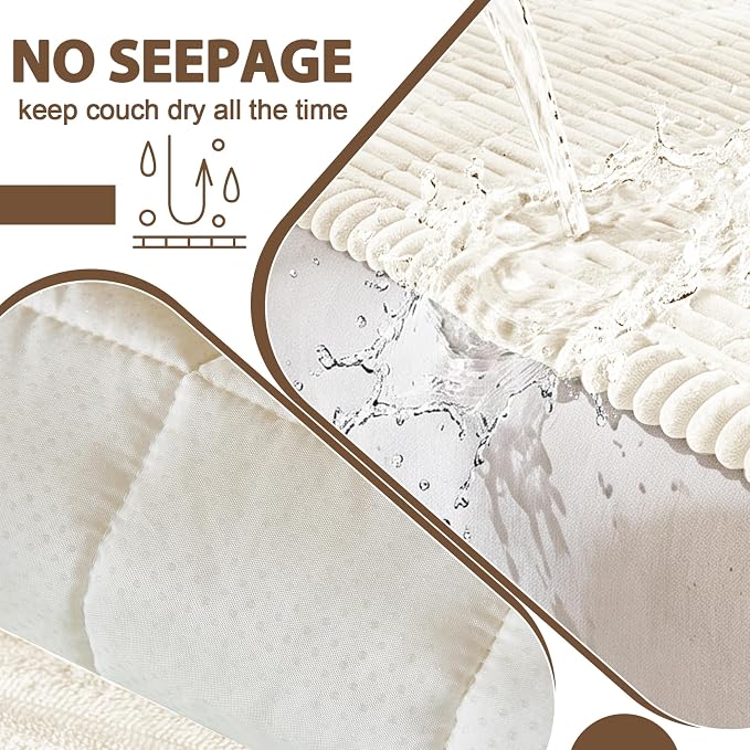 FUANGUI 2 Pack Waterproof Couch Cover for Dogs Pets Sofa Protector | Non-Slip Washable Fuzzy Soft Sofa Slipcover for 2 PCS L Shaped Sofa Pet Friendly, 27.6" x 70.9"+27.6" x 82.7", Beige