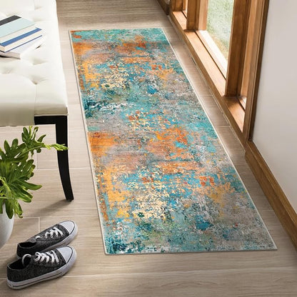 Lahome Modern Abstract Runner Rug - 2x6 Washable Hallway Rug Runner Soft Colorful Bedoom Carpet, Non-Slip Low Pile Contemporary Accent Mats for Kitchen Nursery Laundry Room