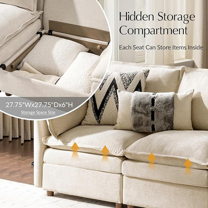 HULALA HOME 98'' Oversized Modular Sectional Sofa with Dual-Layered Cushions, L Shaped 4 Seater Couch with Storage Ottoman and Removable Cover, Modern Deep Seat Cloud Couch for Living Room, Beige