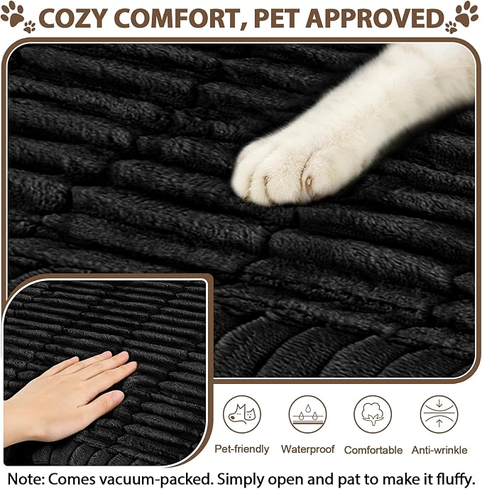 FUANGUI Waterproof Couch Cover Sofa Cover for Dogs and Pets Sofa Protector | Non-Slip Washable Fuzzy Soft Cat Bed Sofa Slipcover for 2-3 Cushion Couch Sofa Pet Friendly, Black, 27.6" x 94.5", 1 pcs