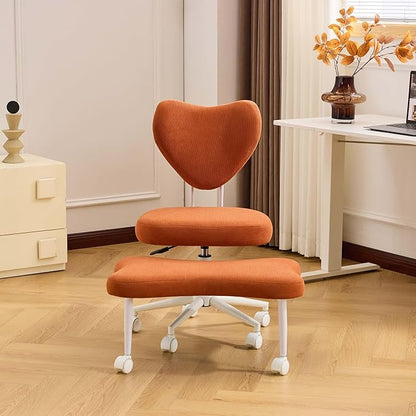 Orange Crossed Legged Office Chair, Criss Cross Office Chair with Adjustable Height, Lumbar Support & Wheels, Meditation Desk Chair for ADHD Home Office Use