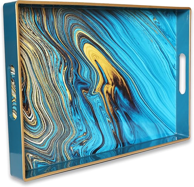 Spsyrine Serving Tray, Marble Decorative Tray Plastic Rectangular Coffee Table Tray for Living Room, Storage, Kitchen, Ottoman, Bathroom Decor. 15.6” X 10.2" LJRE