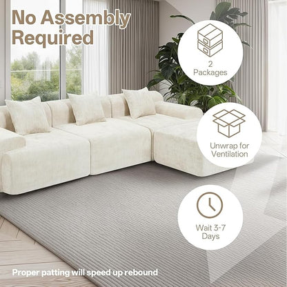 119’’ Modular Compression Sofa, L-Shaped Cloud Sectional Couch with Chaise & Deep Seating, Modern Upholstered Living Room Couch with Removable Pillows, Easy Expand Design, Beige Chenille Fabric