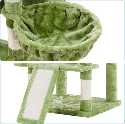 Hey-brother Cat Tree, 71 inches XL Large Cat Tower for Indoor Cats, Multi-Level Cat House with 3 Padded Perches, Big Scratcher, Cozy Basket, 2 Cat Condos and Scratching Posts, Green MPJ034GR