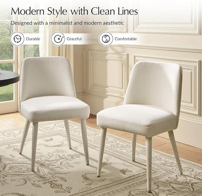 HULALA HOME Modern Dining Chairs Set of 2，White Fully Chenille Upholstered Dining Room Chairs Set with Foot Peg, Wood Frame, Armless Kitchen Accent Chairs for Living Room Bedroom Reception - Ivory