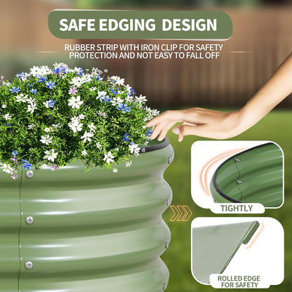 Galvanized Raised Garden Bed Outdoor- Raised Beds for Gardening| Metal Planter Box, Steel Raised Garden Bed Kit with Safety Edging and Gloves for Vegetables, Flower, Herbs (4x2x1FT, Green)