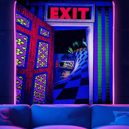 3D Exit Blacklight Tapestry Wall Decor for Men Bedroom, Trippy 3D Illusion Glow in the Dark Wall Hanging Backdrop for Men Guys Game Room, UV Reactive 3D Poster for Living Room Dorm 39x51 Inches