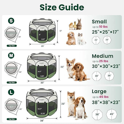 Love's cabin Pet Puppy Dog Playpen, Small Dog Tent Crates Cage Indoor/Outdoor, Portable Playpen for Cat, Foldable Pop Up Dog Kennel Playpen with Carring Case, Removable Zipper Top, Olive Green