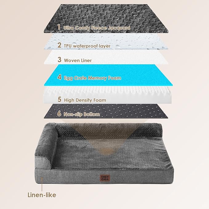 EHEYCIGA XXL Dog Bed Memory Foam, Orthopedic Giant Dog Bed Jumbo with Washable Removable Cover, Waterproof Pet Sofa Couch with Nonskid Bottom, 48x35x7.5, Dark Grey | Washable Removable Cover, Waterproof Flat Pet Sofa Couch with Nonskid Bottom, 48x35x7.5